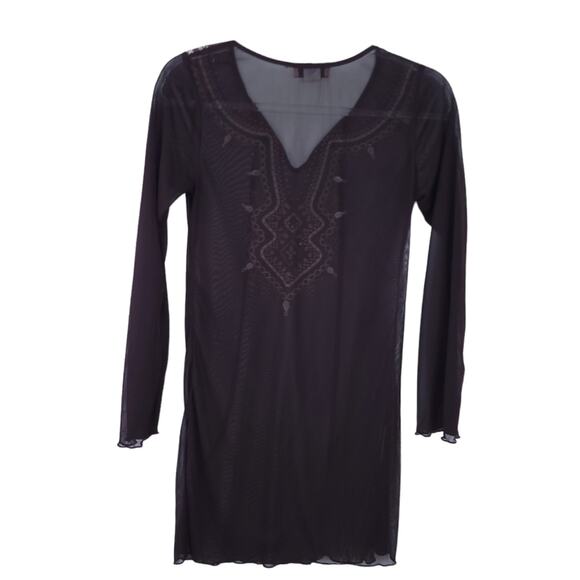 Obe Semisheer Embellished Long Sleeve Blouse, Swimsuit Coverup, Brown, Beige - Picture 2 of 5